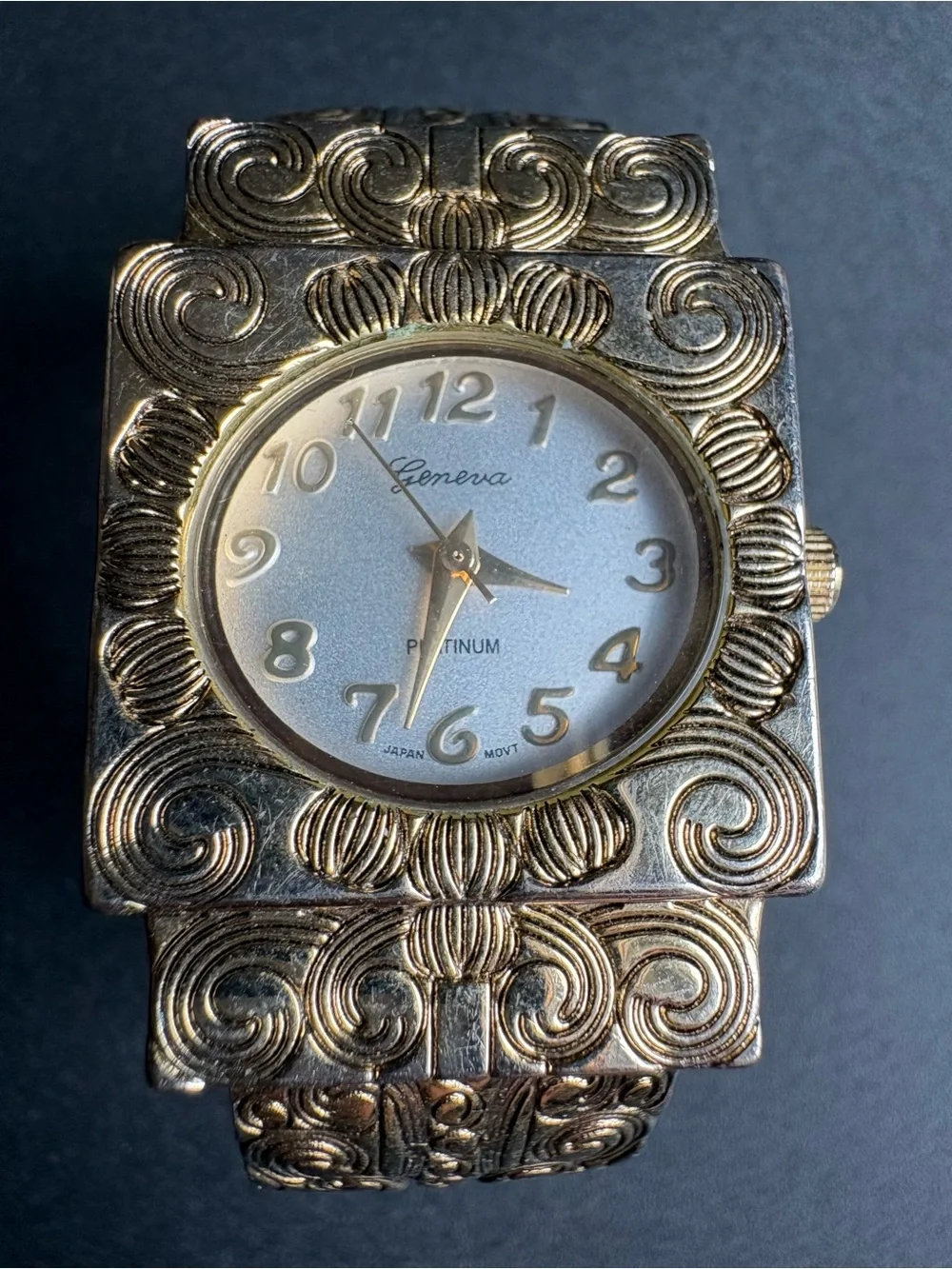 Geneva Gold and Silver Ornate Cuff Watch